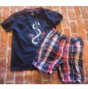 Gymboree Boys Set Shirt 5t Shorts 4t American Cutie Anchor  Plaid Shorts